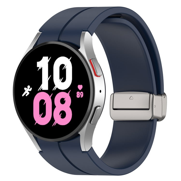 For Samsung Galaxy Watch7 40mm Magnetic Folding Silver Buckle Watch Band Silicone Strap - Midnight Blue
