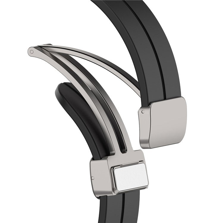 For Samsung Galaxy Watch7 40mm Magnetic Folding Silver Buckle Watch Band Silicone Strap - Midnight Blue