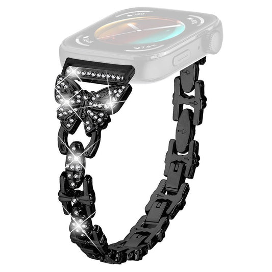 For Huawei Watch Fit 3 Rhinestone Decor Butterfly Design Watch Band Stainless Steel Wrist Strap - Black