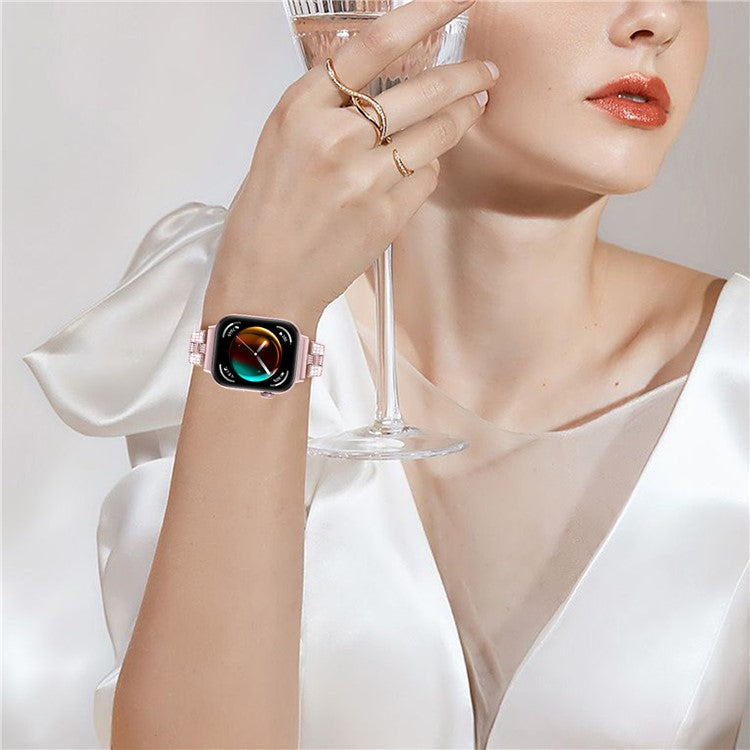 For Huawei Watch Fit 3 Rhinestone Decor Thread Texture Smart Watch Band Metal Wrist Strap - Rose Pink