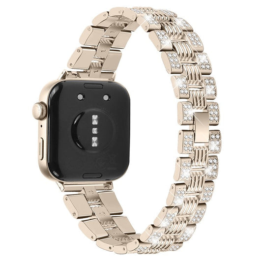 For Huawei Watch Fit 3 Rhinestone Decor Thread Texture Smart Watch Band Metal Wrist Strap - Champagne Gold