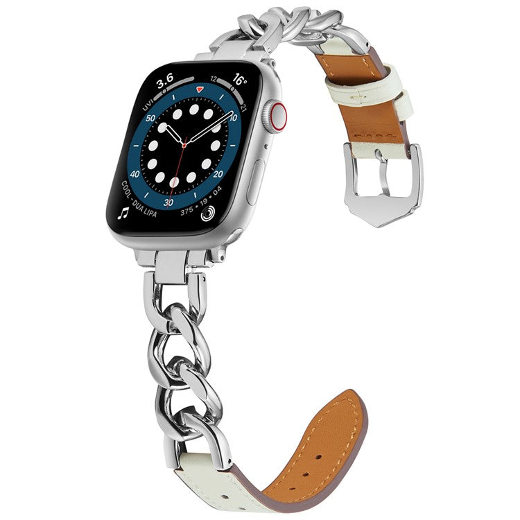 Watch Strap for Apple Watch Series 10 42mm / 9 8 7 41mm / SE (2023) SE (2022) SE 6 5 4 40mm / 3 2 1 38mm Zinc Alloy+Cowhide Wrist Band - White