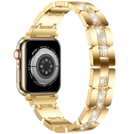 For Apple Watch Series 10 42mm / 9 8 7 41mm / SE (2023) SE (2022) SE 6 5 4 40mm / 3 2 1 38mm Stylish Rhinestones Decor Zinc Alloy Watch Band - Gold