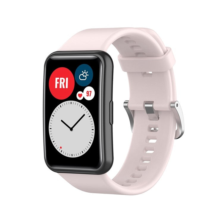 Metal Buckle Soft Silicone Watch Band Strap Replacement for Huawei Watch Fit 2020 - Pink