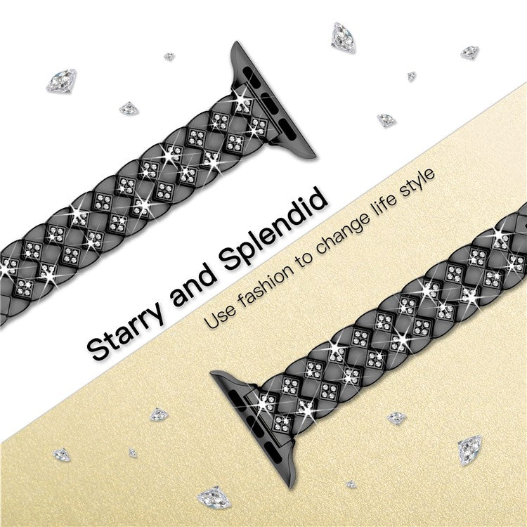 For Apple Watch Series 10 42mm / 9 8 7 41mm / SE (2023) SE (2022) SE 6 5 4 40mm / 3 2 1 38mm Replacement Strap Rhinestone Decor Zinc Alloy Watch Band - Black