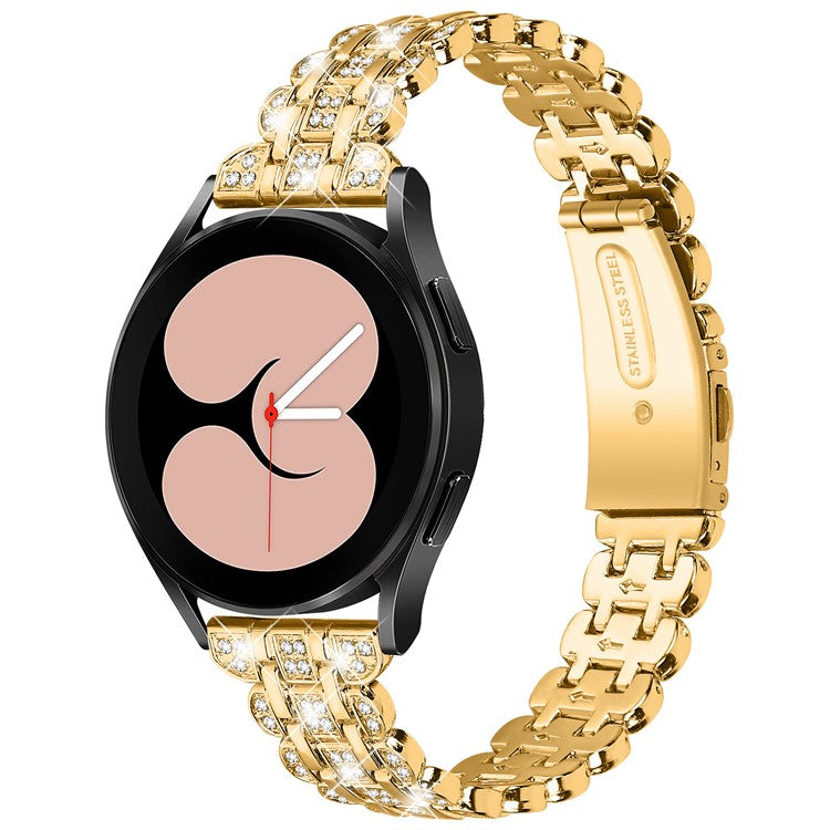 For Samsung Galaxy Watch FE 40mm Rhinestone Decor Watch Band Metal Wrist Strap Bracelet - Gold