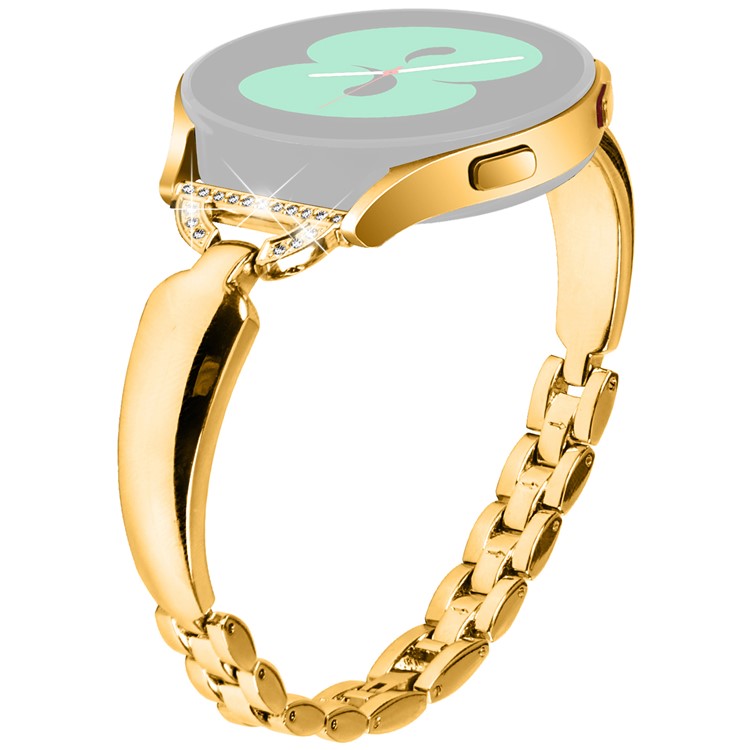 Watch Band for Samsung Galaxy Watch FE 40mm D-Shape Bling Rhinestone Decor Alloy Bracelet - Gold