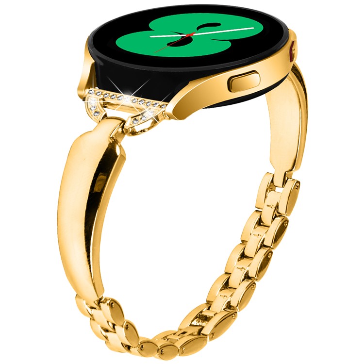 Watch Band for Samsung Galaxy Watch FE 40mm D-Shape Bling Rhinestone Decor Alloy Bracelet - Gold
