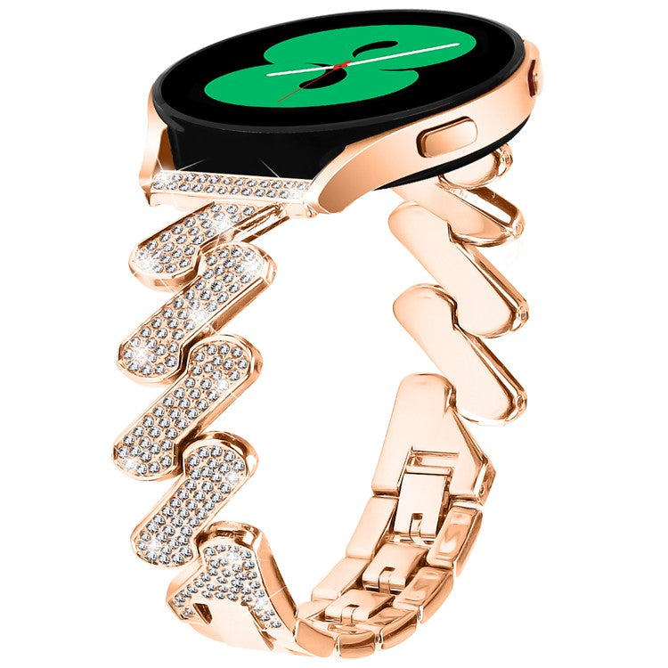 For Samsung Galaxy Watch FE 40mm Bling Rhinestone Decor Watch Band Hard Alloy Bracelet - Rose Gold