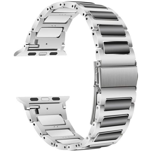 For Apple Watch 10 46mm / Ultra 2 / Ultra 49mm / 9 8 7 45mm / SE (2023) SE (2022) SE 6 5 4 44mm / 3 2 1 42mm Zinc Alloy Smartwatch Strap - Silver+Black