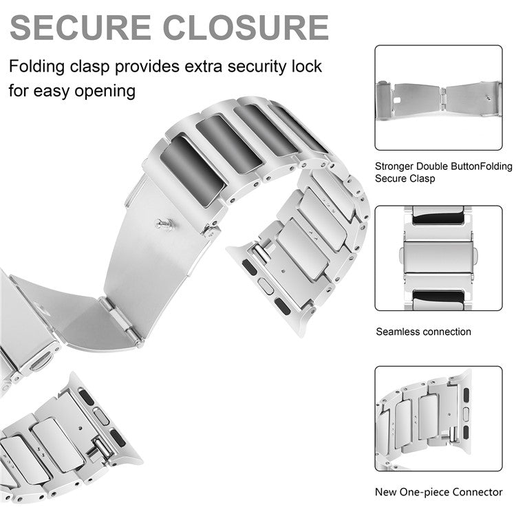 For Apple Watch 10 46mm / Ultra 2 / Ultra 49mm / 9 8 7 45mm / SE (2023) SE (2022) SE 6 5 4 44mm / 3 2 1 42mm Zinc Alloy Smartwatch Strap - Silver+Black