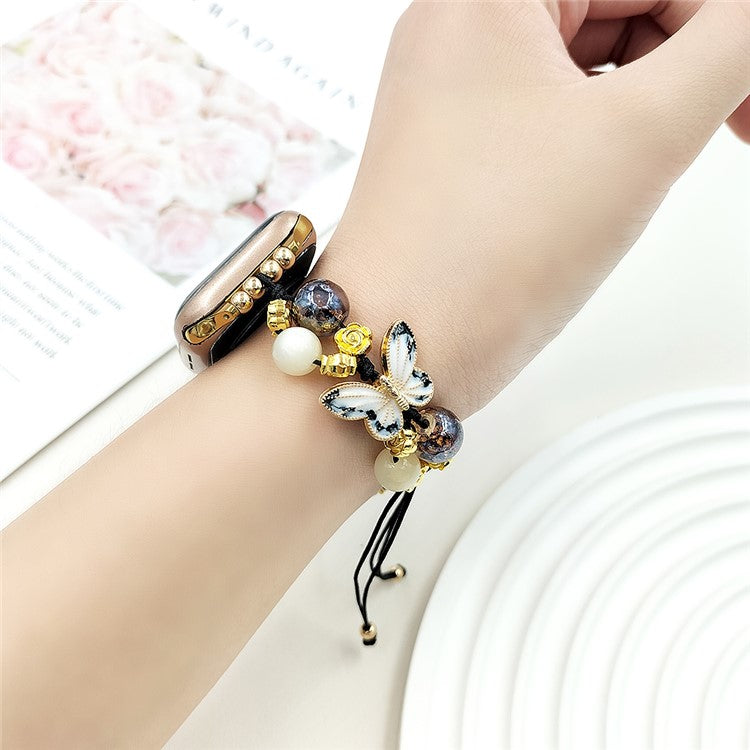 For Apple Watch 10 46mm / Ultra 2 / Ultra 49mm / 9 8 7 45mm / SE (2023) SE (2022) SE 6 5 4 44mm / 3 2 1 42mm Butterfly Beads Rope Watch Band - Black