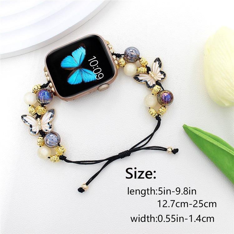 For Apple Watch 10 46mm / Ultra 2 / Ultra 49mm / 9 8 7 45mm / SE (2023) SE (2022) SE 6 5 4 44mm / 3 2 1 42mm Butterfly Beads Rope Watch Band - Black