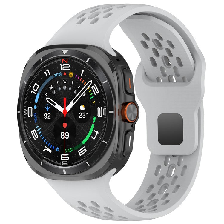 For Samsung Galaxy Watch Ultra 47mm Fluororubber Watch Band Multiple Holes Breathable Strap - Light Grey