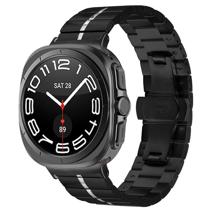 KALEBOL For Samsung Galaxy Watch Ultra 47mm Stylish Stainless Steel Watch Band Wrist Strap - Black+Silver