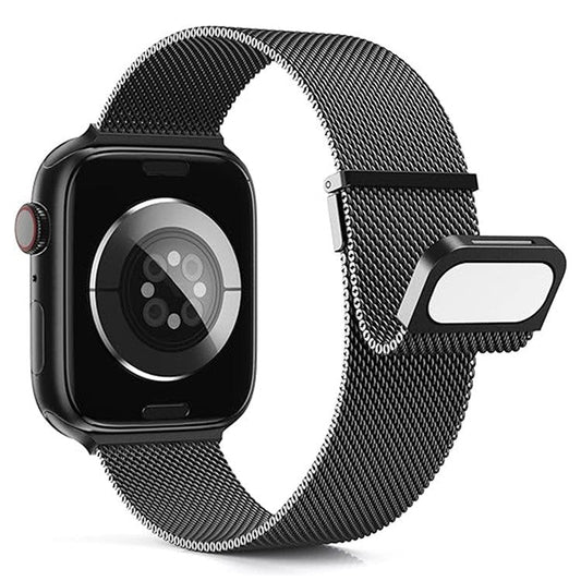 KALEBOL For Apple Watch 10 46mm / Ultra 2 / Ultra 49mm / 9 8 7 45mm / SE (2023) SE (2022) SE 6 5 4 44mm / 3 2 1 42mm Milanese Magnetic Watch Strap - Black