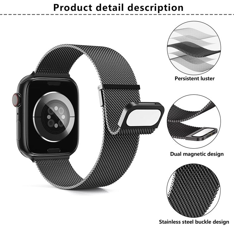 KALEBOL For Apple Watch 10 46mm / Ultra 2 / Ultra 49mm / 9 8 7 45mm / SE (2023) SE (2022) SE 6 5 4 44mm / 3 2 1 42mm Milanese Magnetic Watch Strap - Black