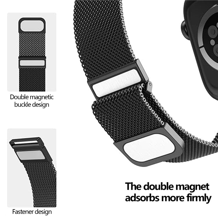 KALEBOL For Apple Watch 10 46mm / Ultra 2 / Ultra 49mm / 9 8 7 45mm / SE (2023) SE (2022) SE 6 5 4 44mm / 3 2 1 42mm Milanese Magnetic Watch Strap - Black