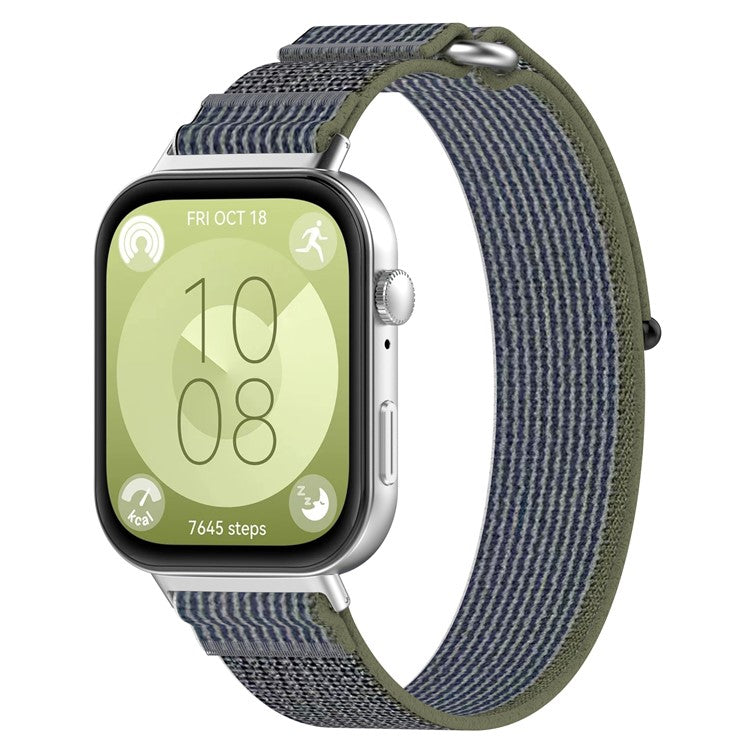 KALEBOL For Huawei Watch Fit 3 Watch Strap Breathable Nylon Sport Strap - Green+Grey