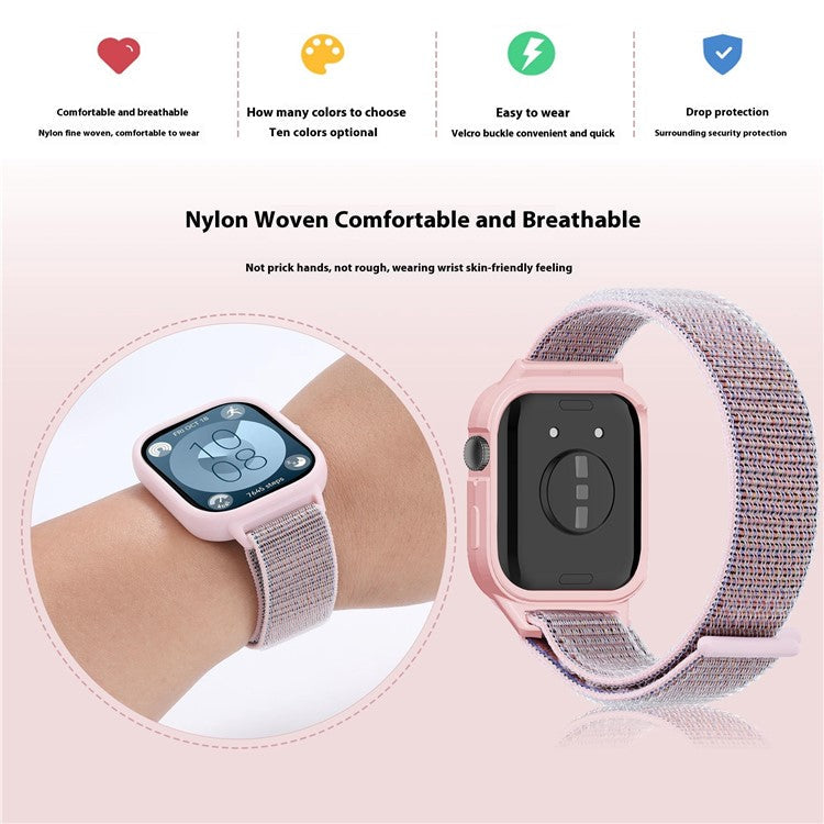 Integrated Watch Strap for Huawei Watch Fit 3 Woven Nylon Watchband with TPU Watch Case - Seashell