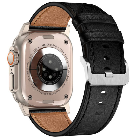 KALEBOL For Apple Watch 10 46mm / Ultra 2 / Ultra 49mm / 9 8 7 45mm / SE (2023) SE (2022) SE 6 5 4 44mm / 3 2 1 42mm Cowhide Leather Band - Titanium+Black