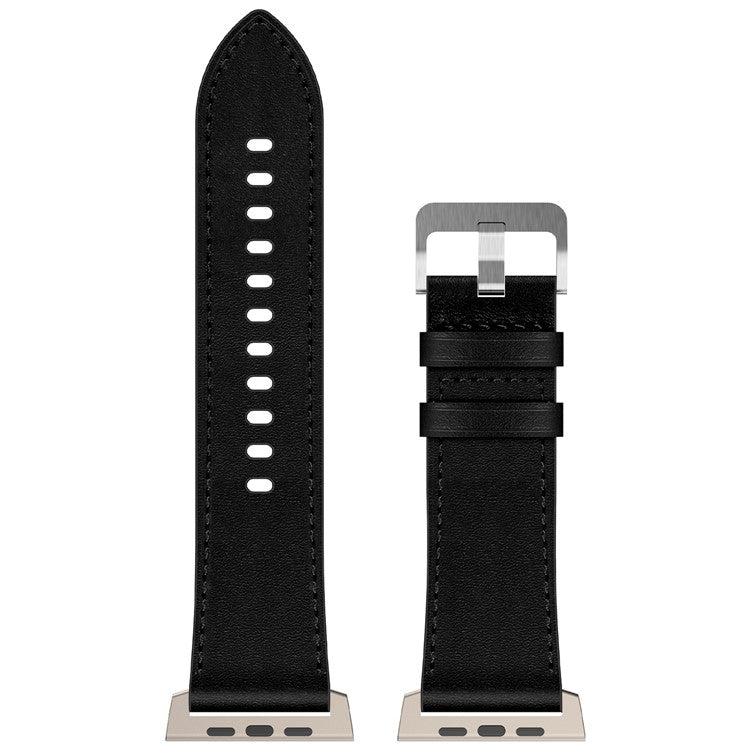 KALEBOL For Apple Watch 10 46mm / Ultra 2 / Ultra 49mm / 9 8 7 45mm / SE (2023) SE (2022) SE 6 5 4 44mm / 3 2 1 42mm Cowhide Leather Band - Titanium+Black