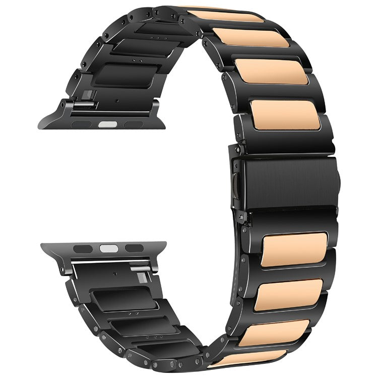 KALEBOL For Apple Watch 10 46mm / Ultra 2 / Ultra 49mm / 9 8 7 45mm / SE (2023) SE (2022) SE 6 5 4 44mm / 3 2 1 42mm Watch Strap Zinc Alloy - Black+Rose Gold