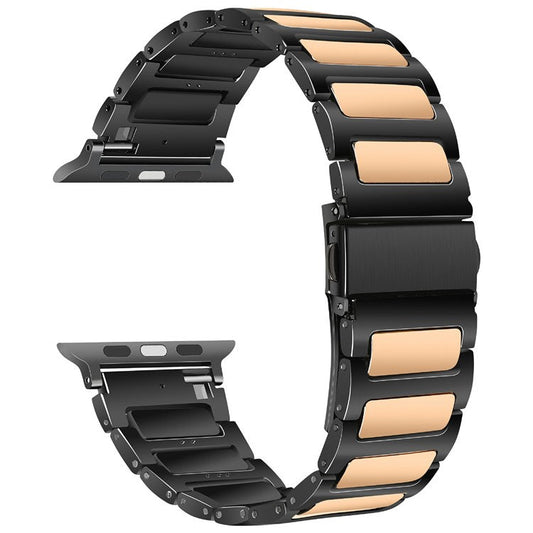 KALEBOL For Apple Watch 10 46mm / Ultra 2 / Ultra 49mm / 9 8 7 45mm / SE (2023) SE (2022) SE 6 5 4 44mm / 3 2 1 42mm Watch Strap Zinc Alloy - Black+Rose Gold