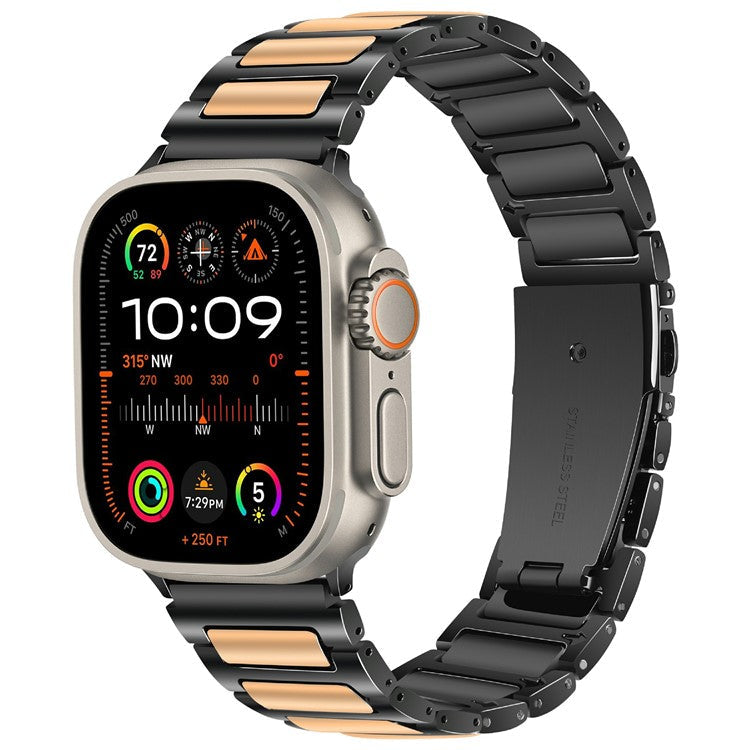 KALEBOL For Apple Watch 10 46mm / Ultra 2 / Ultra 49mm / 9 8 7 45mm / SE (2023) SE (2022) SE 6 5 4 44mm / 3 2 1 42mm Watch Strap Zinc Alloy - Black+Rose Gold