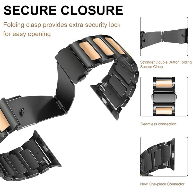 KALEBOL For Apple Watch 10 46mm / Ultra 2 / Ultra 49mm / 9 8 7 45mm / SE (2023) SE (2022) SE 6 5 4 44mm / 3 2 1 42mm Watch Strap Zinc Alloy - Black+Rose Gold