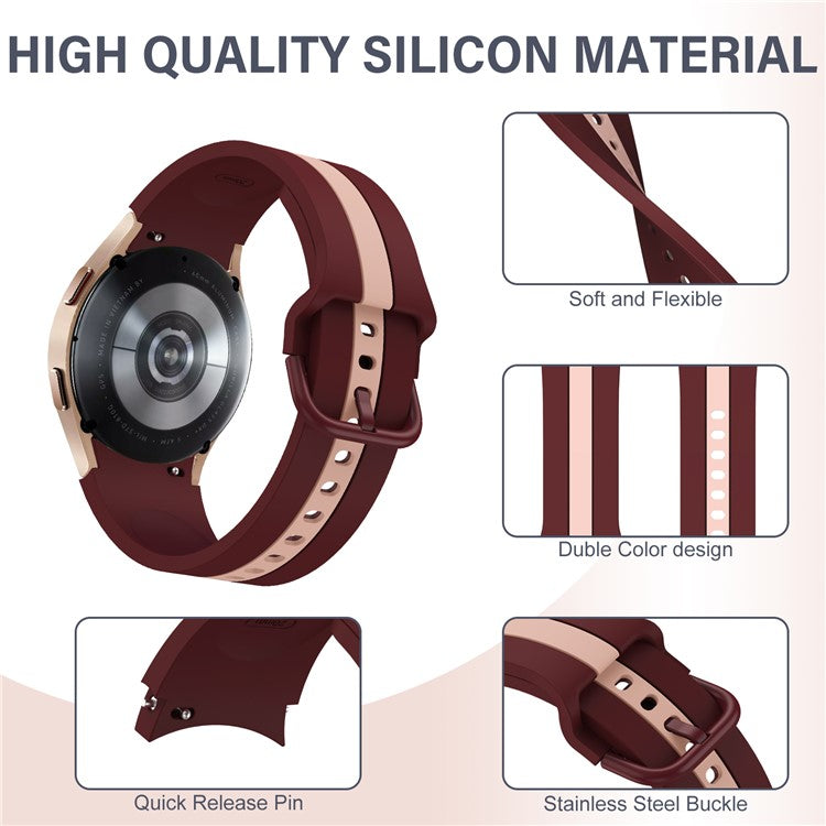 KALEBOL For Samsung Galaxy Watch FE 40mm / Watch6 / Watch6 Classic / Watch 5 / Watch 5 Pro Watch Strap Dual Color Silicone Band - Wine Red+Pink