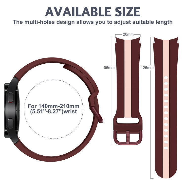 KALEBOL For Samsung Galaxy Watch FE 40mm / Watch6 / Watch6 Classic / Watch 5 / Watch 5 Pro Watch Strap Dual Color Silicone Band - Wine Red+Pink