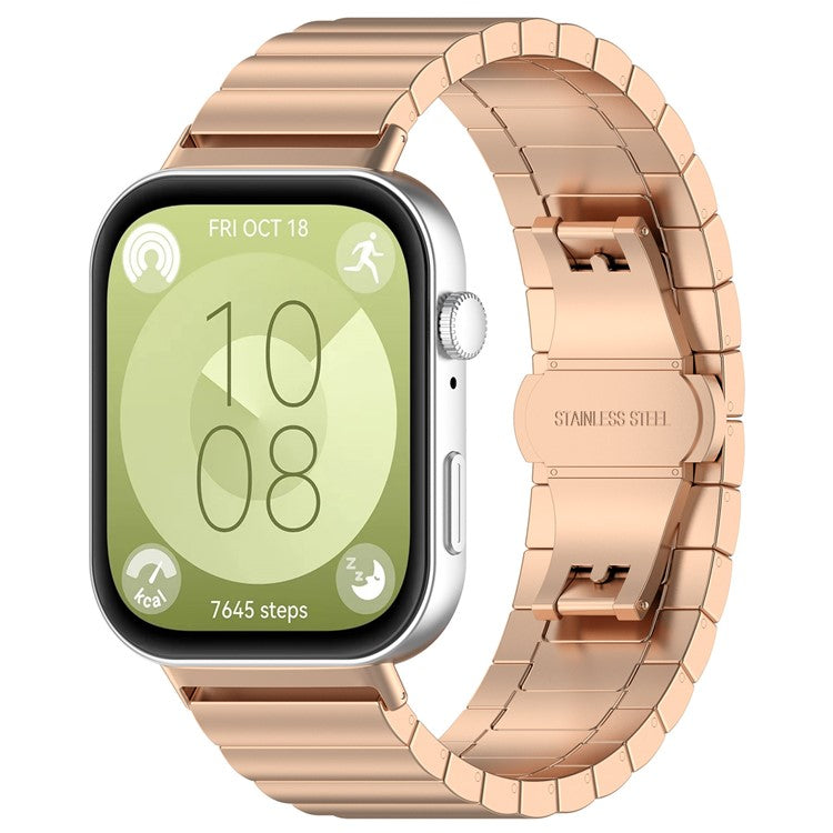 KALEBOL For Huawei Watch Fit 3 Stainless Steel Watch Strap Metal Bow Buckle Wrist Band - Rose Gold