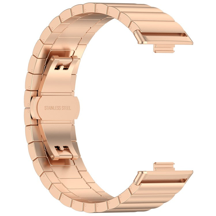 KALEBOL For Huawei Watch Fit 3 Stainless Steel Watch Strap Metal Bow Buckle Wrist Band - Rose Gold