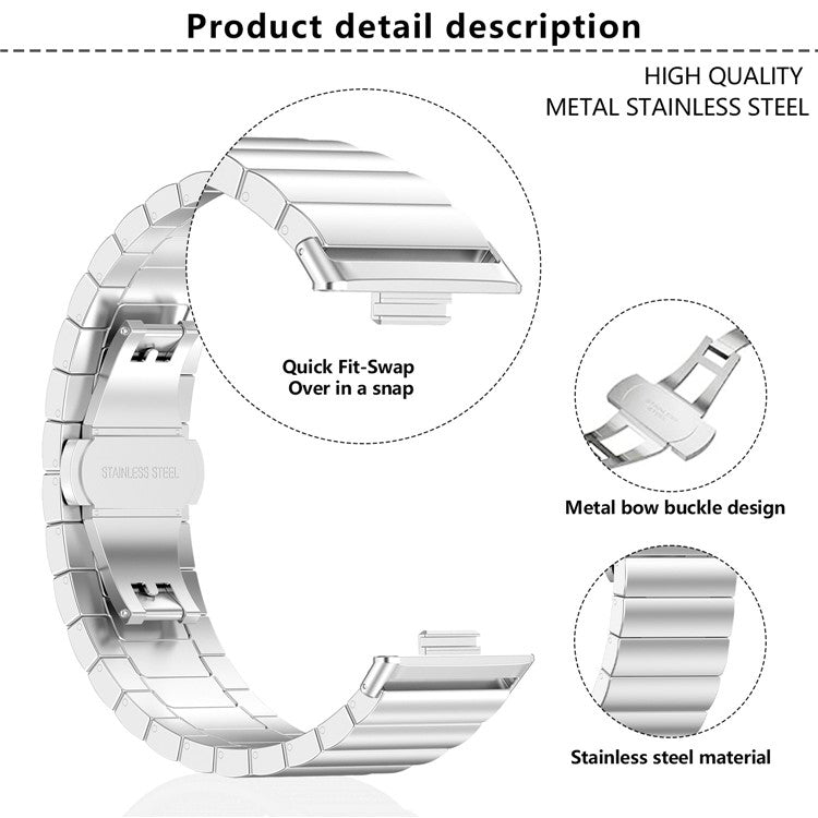 KALEBOL For Huawei Watch Fit 3 Stainless Steel Watch Strap Metal Bow Buckle Wrist Band - Rose Gold
