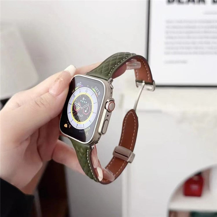 KALEBOL For Apple Watch Series 10 42mm / 9 8 7 41mm / SE (2023) SE (2022) SE 6 5 4 40mm / 3 2 1 38mm Genuine Leather Watch Strap - Grey Brown