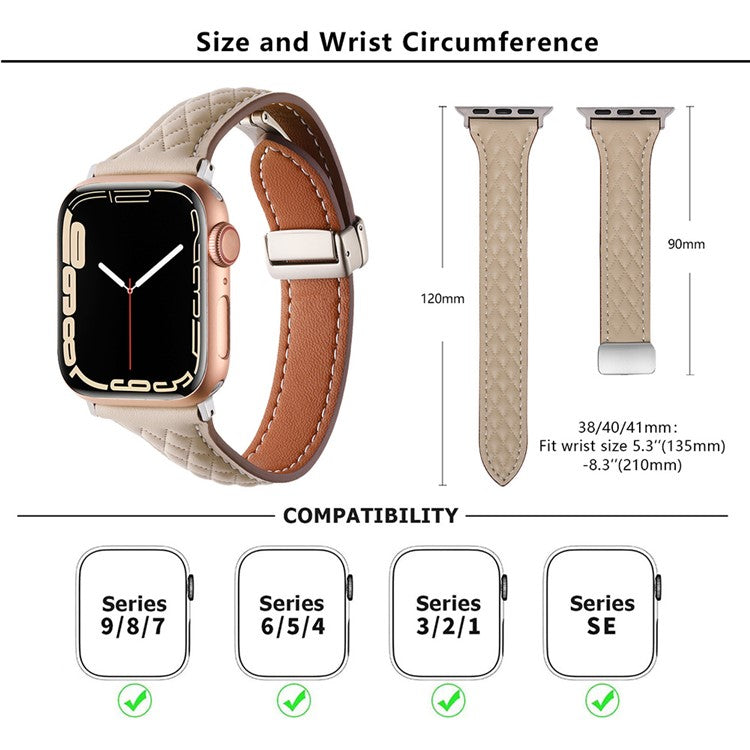 KALEBOL For Apple Watch Series 10 42mm / 9 8 7 41mm / SE (2023) SE (2022) SE 6 5 4 40mm / 3 2 1 38mm Genuine Leather Watch Strap - Grey Brown