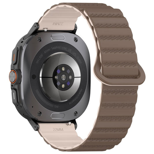 For Samsung Galaxy Watch Ultra 47mm Magnetic Silicone Watch Band Replacement Strap - Brown+Apricot