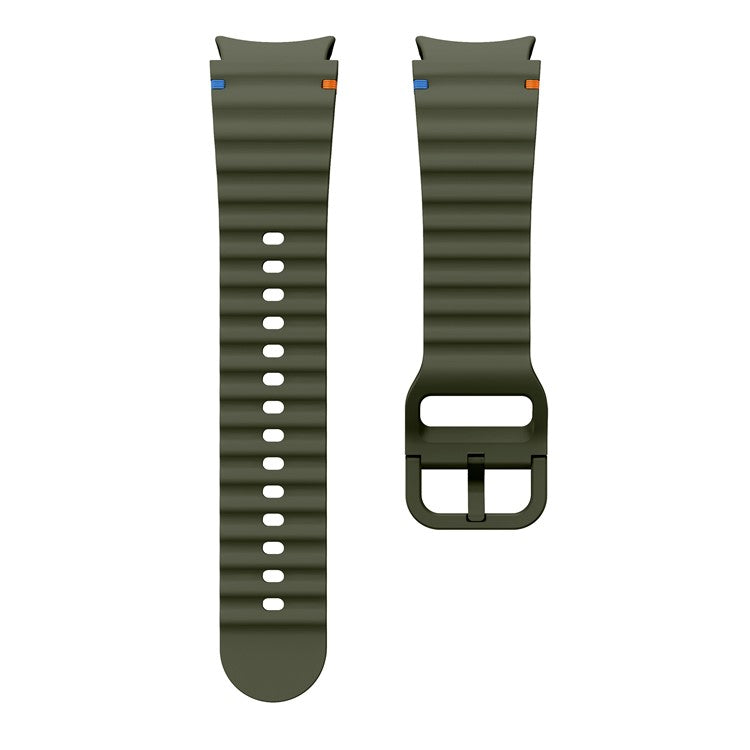 For Samsung Galaxy Watch FE / 7 / 6 / 5 / 4 Wave Design Watch Band Stitching Line Decor Silicone Strap - Army Green
