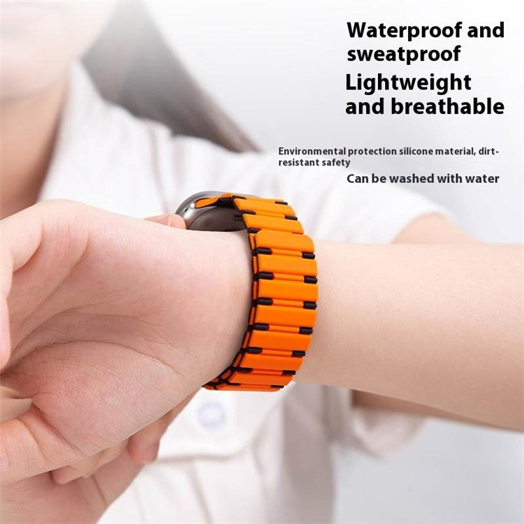 For Apple Watch 10 46mm / Ultra 2 / Ultra 49mm / 9 8 7 45mm / SE (2023) SE (2022) SE 6 5 4 44mm / 3 2 1 42mm Magnetic Smartwatch Band - Midnight Blue+Orange
