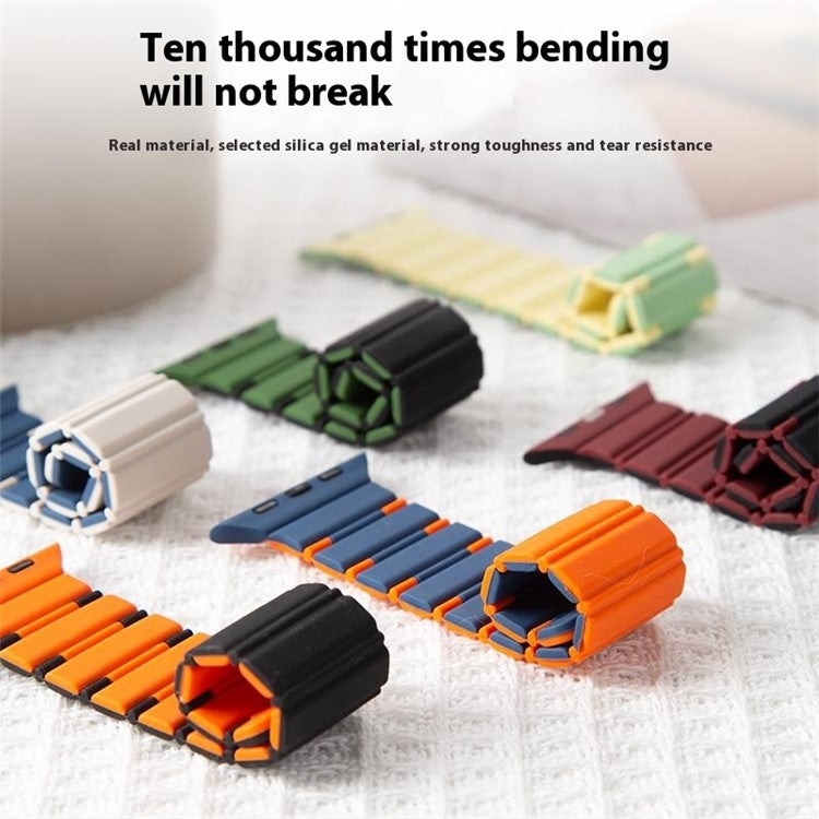 For Apple Watch 10 46mm / Ultra 2 / Ultra 49mm / 9 8 7 45mm / SE (2023) SE (2022) SE 6 5 4 44mm / 3 2 1 42mm Magnetic Smartwatch Band - Midnight Blue+Orange
