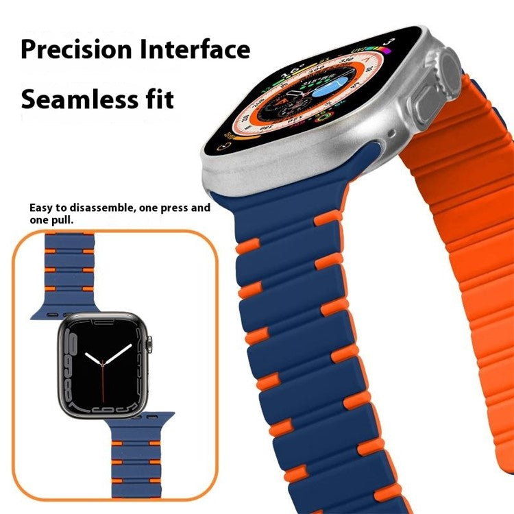 For Apple Watch 10 46mm / Ultra 2 / Ultra 49mm / 9 8 7 45mm / SE (2023) SE (2022) SE 6 5 4 44mm / 3 2 1 42mm Magnetic Smartwatch Band - Midnight Blue+Orange