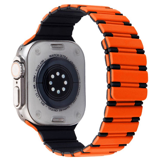 For Apple Watch 10 46mm / Ultra 2 / Ultra 49mm / 9 8 7 45mm / SE (2023) SE (2022) SE 6 5 4 44mm / 3 2 1 42mm Magnetic Smartwatch Band - Orange+Black