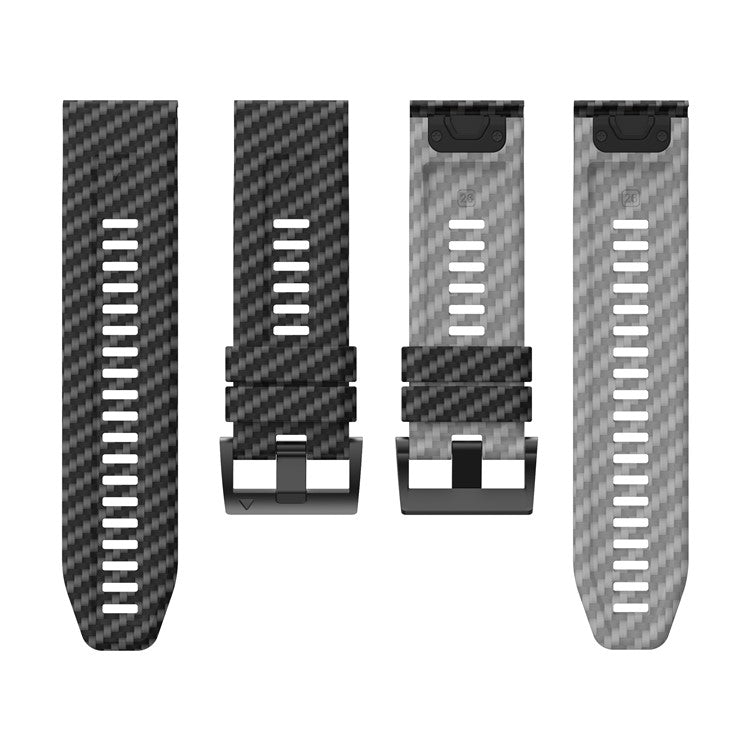 For Garmin Fenix 7 Quickfit 22mm Replacement Watch Strap Carbon Fiber Texture Silicone Band - Black+Grey