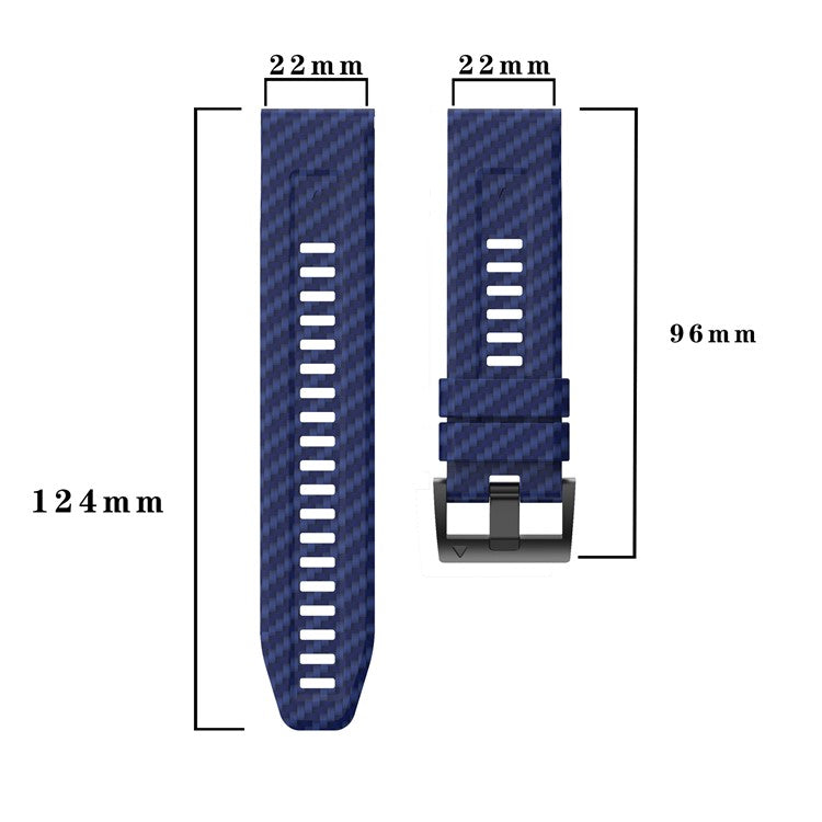 For Garmin Fenix 7 Quickfit 22mm Replacement Watch Strap Carbon Fiber Texture Silicone Band - Black+Grey