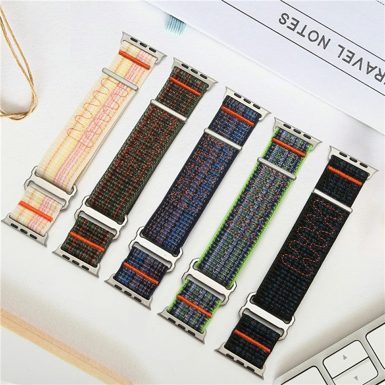 For Apple Watch 10 46mm / Ultra 2 / Ultra 49mm / 9 8 7 45mm / SE (2023) SE (2022) SE 6 5 4 44mm / 3 2 1 42mm Adjustable Nylon Watch Band - Starlight+Pink
