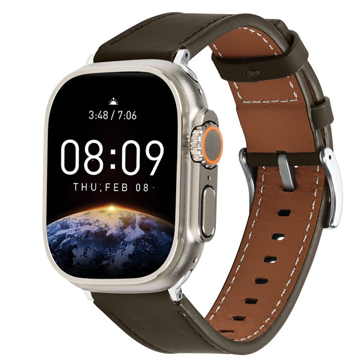 For Apple Watch 10 46mm / Ultra 2 / Ultra 49mm / 9 8 7 45mm / SE (2023) SE (2022) SE 6 5 4 44mm / 3 2 1 42mm Genuine Leather Watch Band - Dark Coffee
