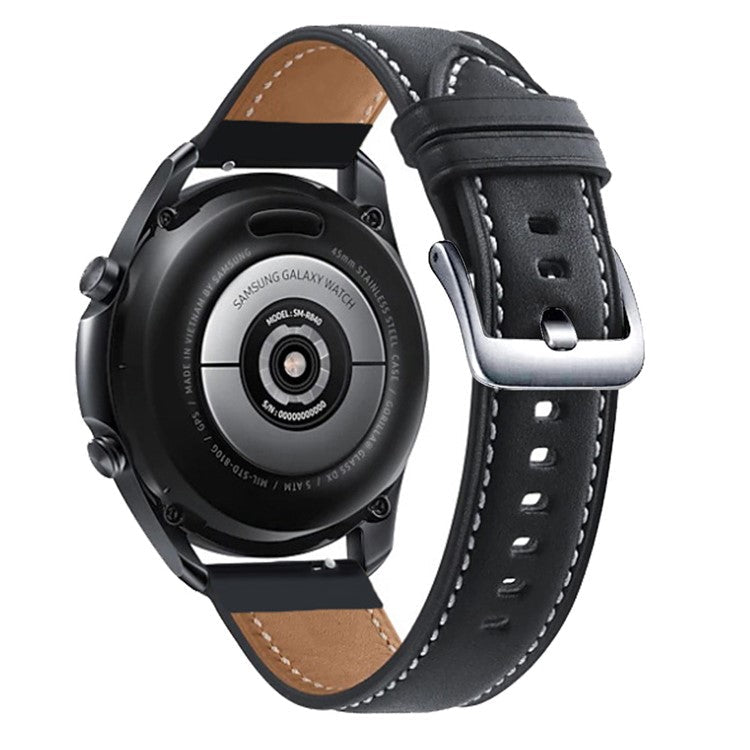 22mm Genuine Leather Watch Strap Replacement for Samsung Galaxy Watch3 45MM R840 - Black