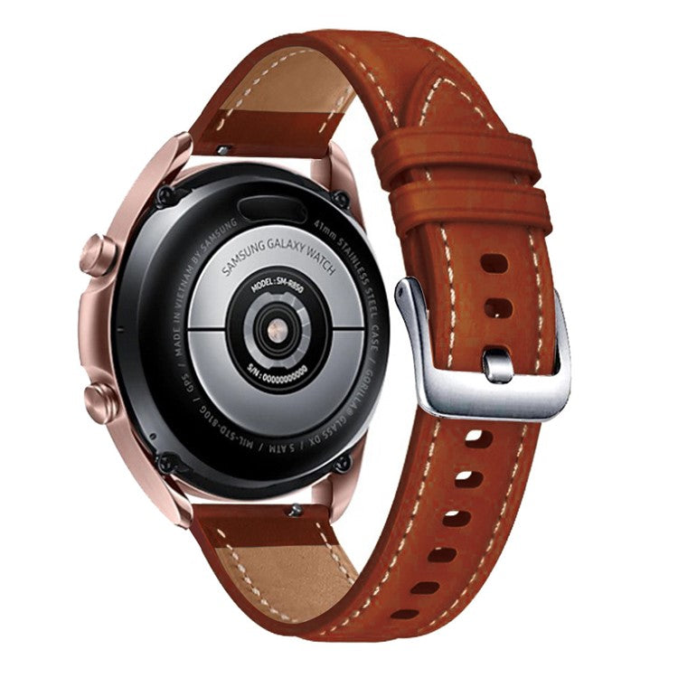 22mm Genuine Leather Watch Strap Replacement for Samsung Galaxy Watch3 45MM R840 - Brown