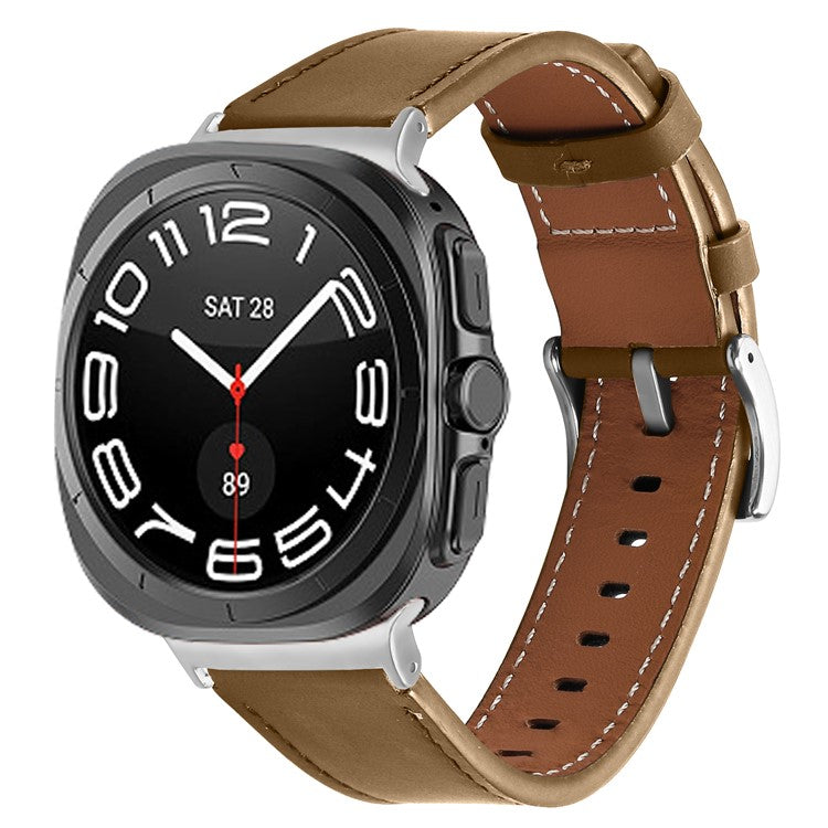 For Galaxy Watch Ultra 47mm Genuine Leather Watch Band Adjustable Wrist Strap - Light Brown